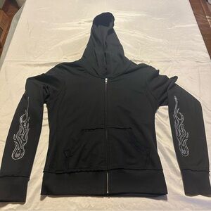 Kavio Black Garment zip up light cotton jacket with rhinestones